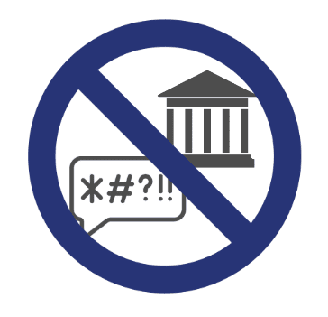 Symbol einer verbotenen Kommunikation, das einen Kommunikationskanal mit durchgestrichenen Symbolen darstellt.