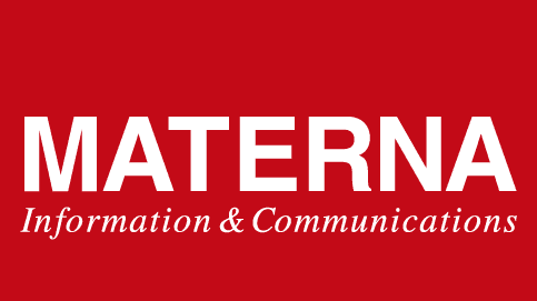 Logo der Firma Materna auf rotem Hintergrund mit dem Schriftzug „MATERNA Information & Communications“ in Weiß.