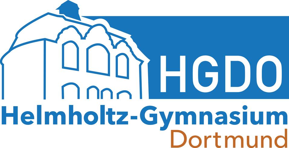 Logo des Helmholtz-Gymnasiums Dortmund mit stilisiertem Gebäude und der Abkürzung HGDO.