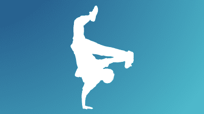 Silhouette eines Tänzers in einer Handstand-Position auf einem mehrfarbigen Hintergrund.