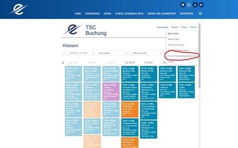 Screenshot der Buchungsseite des TSC mit verschiedenen Klassen und der Option zur Familienmitgliedsbuchung.