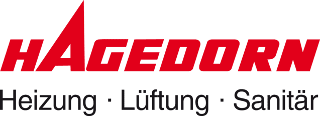 Logo von Hagedorn, mit dem Schriftzug "Heizung · Lüftung · Sanitär" in rot und schwarz.
