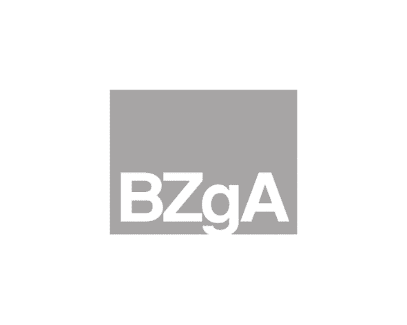 Logo der BZgA in Graustufen mit dem Schriftzug "BZgA" auf einem rechteckigen Hintergrund.