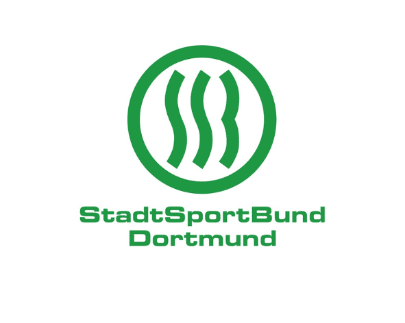 Logo des StadtSportBund Dortmund, bestehend aus gr&uuml;nen Wellenlinien in einem Kreis mit Schriftzug.