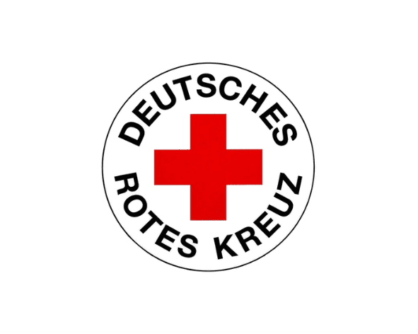 Logo des Deutschen Roten Kreuzes: runder Hintergrund mit rotem Kreuz und der Aufschrift &bdquo;DEUTSCHES ROTES KREUZ&ldquo;.