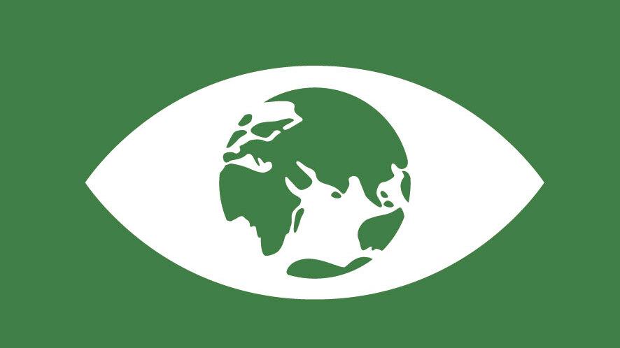 Symbol f&uuml;r Klimaschutz mit einer Weltkugel in einem Auge und der Aufschrift &bdquo;Massnahmen zum Klimaschutz&ldquo;.