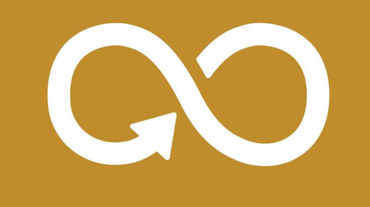 Symbol f&uuml;r nachhaltigen Konsum und Produktion: Die Zahl 12 und ein Unendlichkeitssymbol in Wei&szlig; auf goldfarbenem Hintergrund.