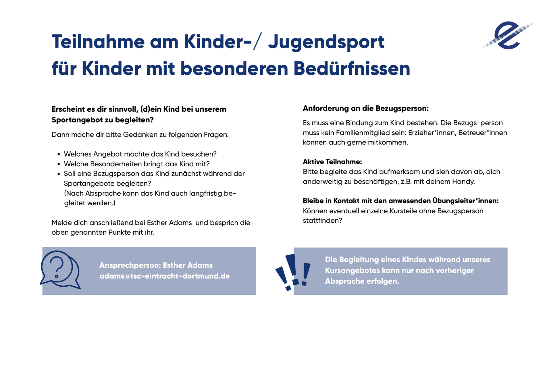 Informationstext &uuml;ber die Teilnahme am Kinder- und Jugendsport f&uuml;r Kinder mit besonderen Bed&uuml;rfnissen.