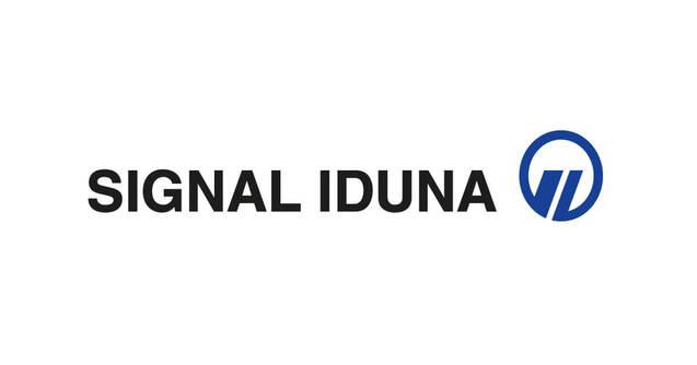 Logo von SIGNAL IDUNA mit blauem Symbol und schwarzer Schrift auf weißem Hintergrund.