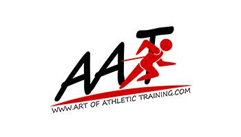 Logo der "Art of Athletic Training" mit stilisierter Lauffigur in Rot und schwarzem Schriftzug auf weißem Hintergrund.